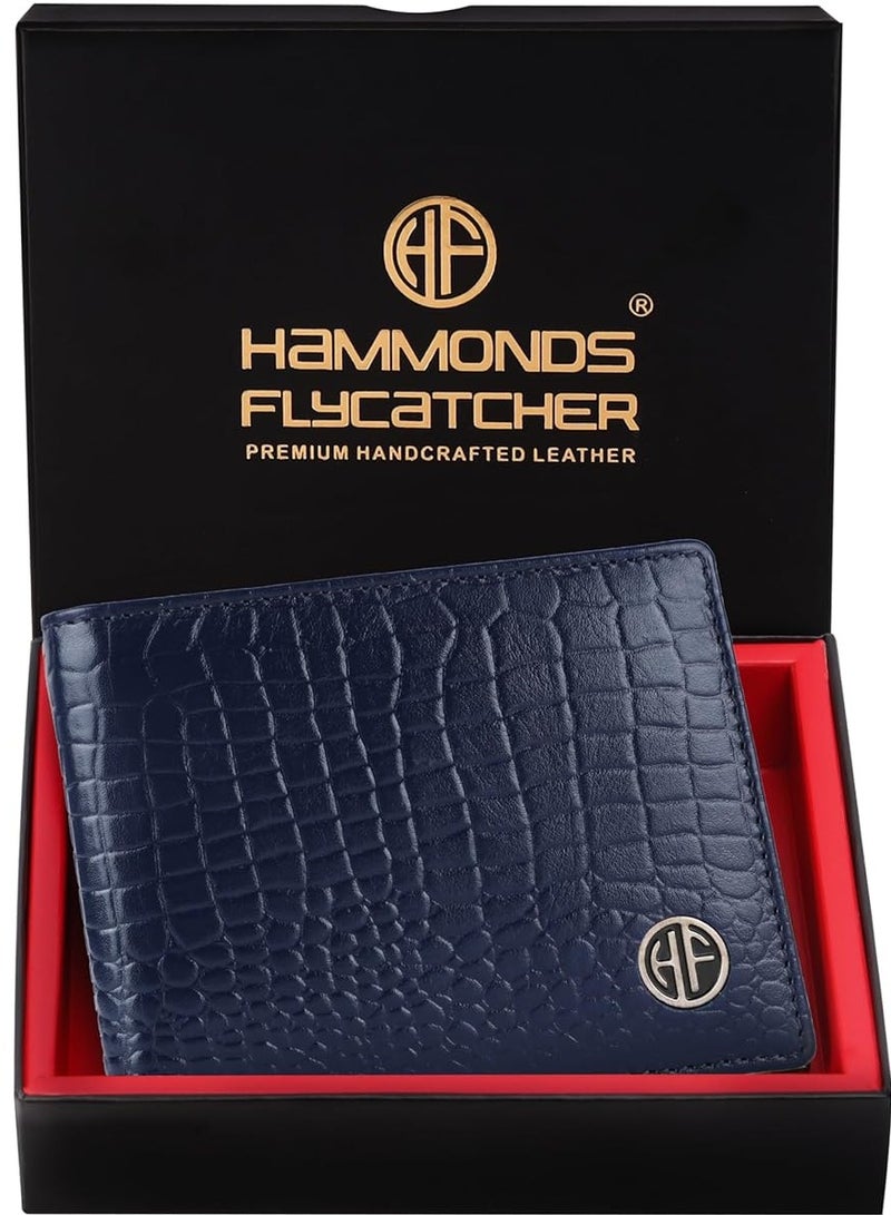  هاموندز فلاي كاتشر محفظة جلدية أصلية للرجال محفظة نقود جلدية محمية بتقنية  متطورة  ثنائية الطية 4 فتحات للبطاقات وجيب للعملات المعدنية و جيوب مخفية  كروك بلو - Image 1