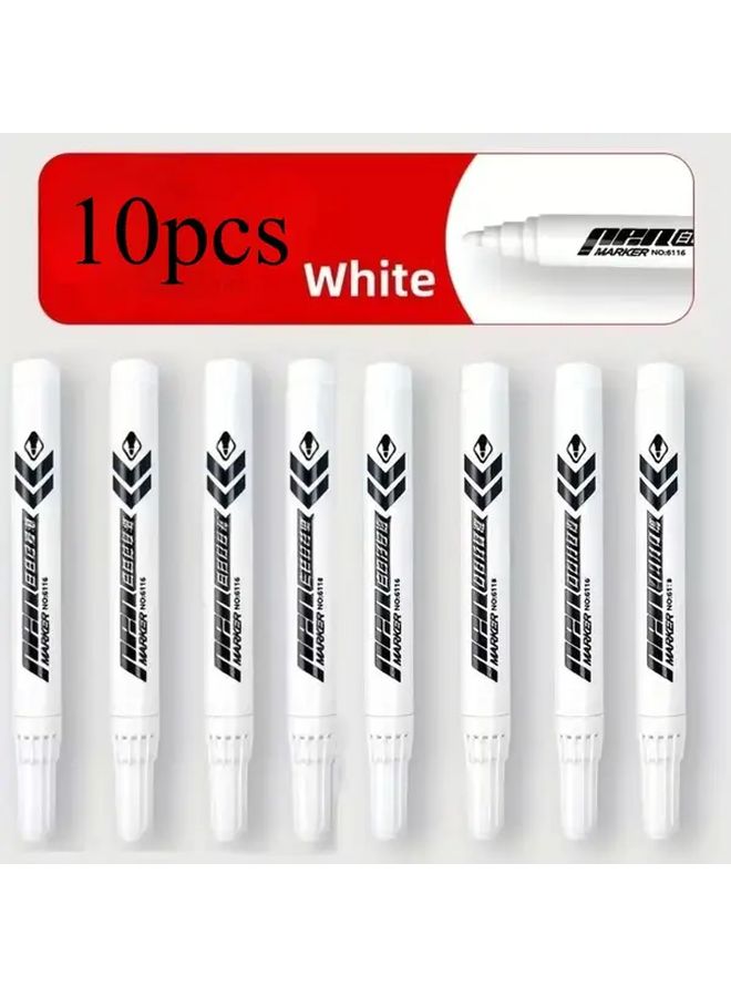 10 White Heavy Duty Markers Smudge Proof Ink for Plastic Glass Metal Medium Tip Calligraphy Art Supplies - Image 4