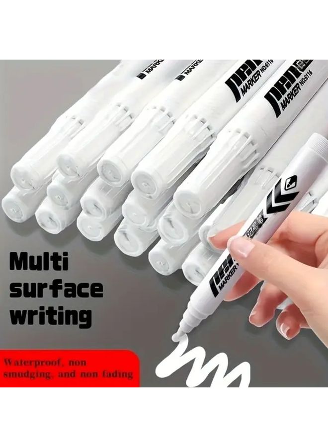 10 White Heavy Duty Markers Smudge Proof Ink for Plastic Glass Metal Medium Tip Calligraphy Art Supplies - Image 1