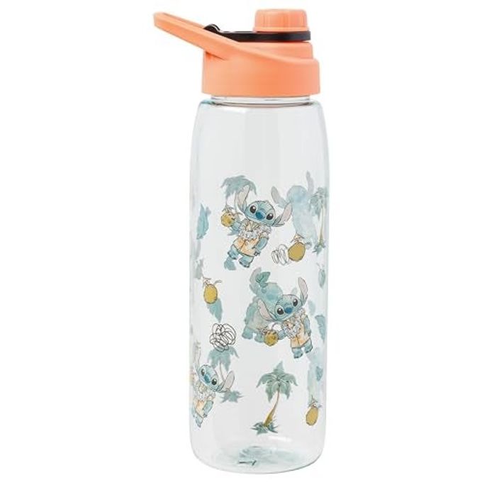 Silver Buffalo Disney Lilo and Stitch Featuring Stitch in Hawaiian Shirt, Lei, and Coconut Drink and Tropical Vibes Pattern Water Bottle with Screw-On Lid, 28 Ounces - Image 4