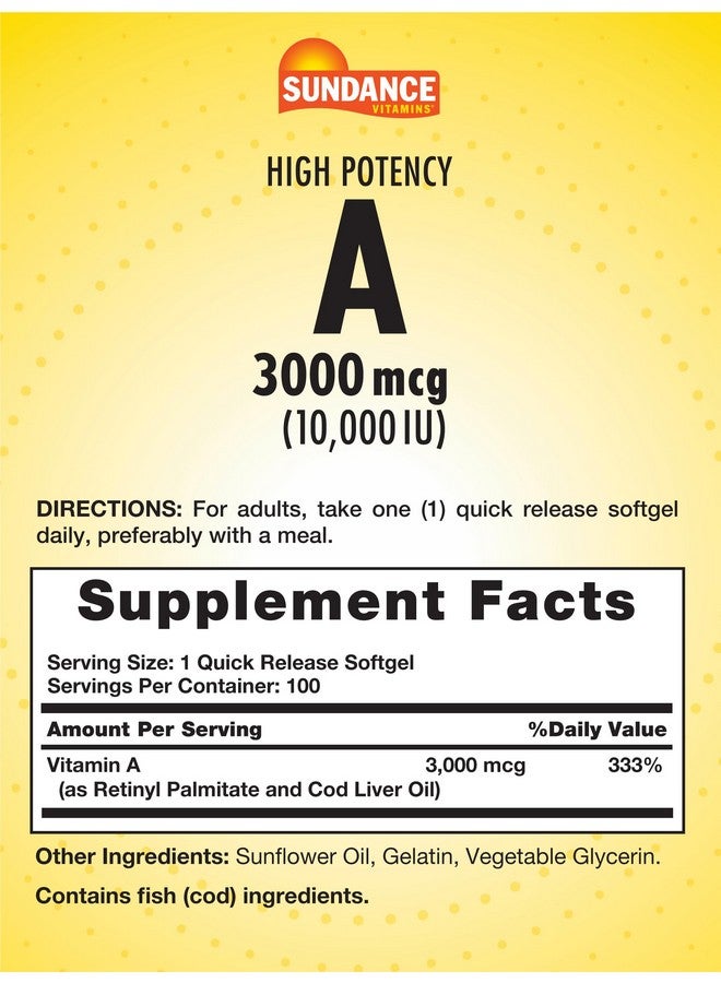 Sundance High Potency Vitamin A Softgels | 3000mcg | 100 Count | Essential Vitamin | Non-GMO and Gluten Free Supplement - Image 2