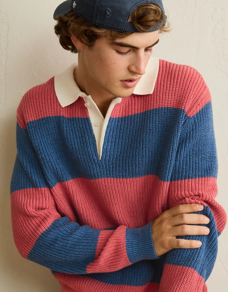 American Eagle AE Shaker Stitch Rugby Polo