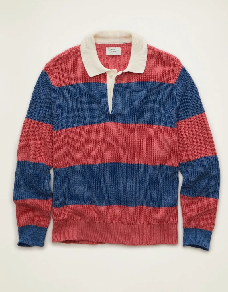 American Eagle  AE Shaker Stitch Rugby Polo for Men | Best Price UAE