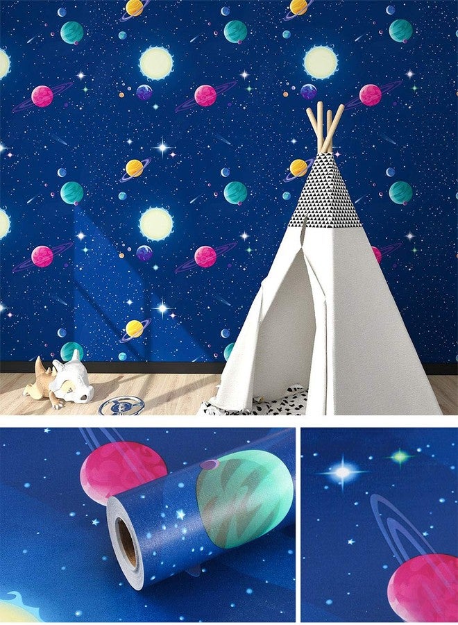TAOGIFT Peel and Stick Vinyl Space Wallpaper for Nursery Boys Kids Room Wall Removable Self Adhesive Space Shelf Drawer Liner Contact Paper Furniture Sticker 17.7x117 Inches - Image 3