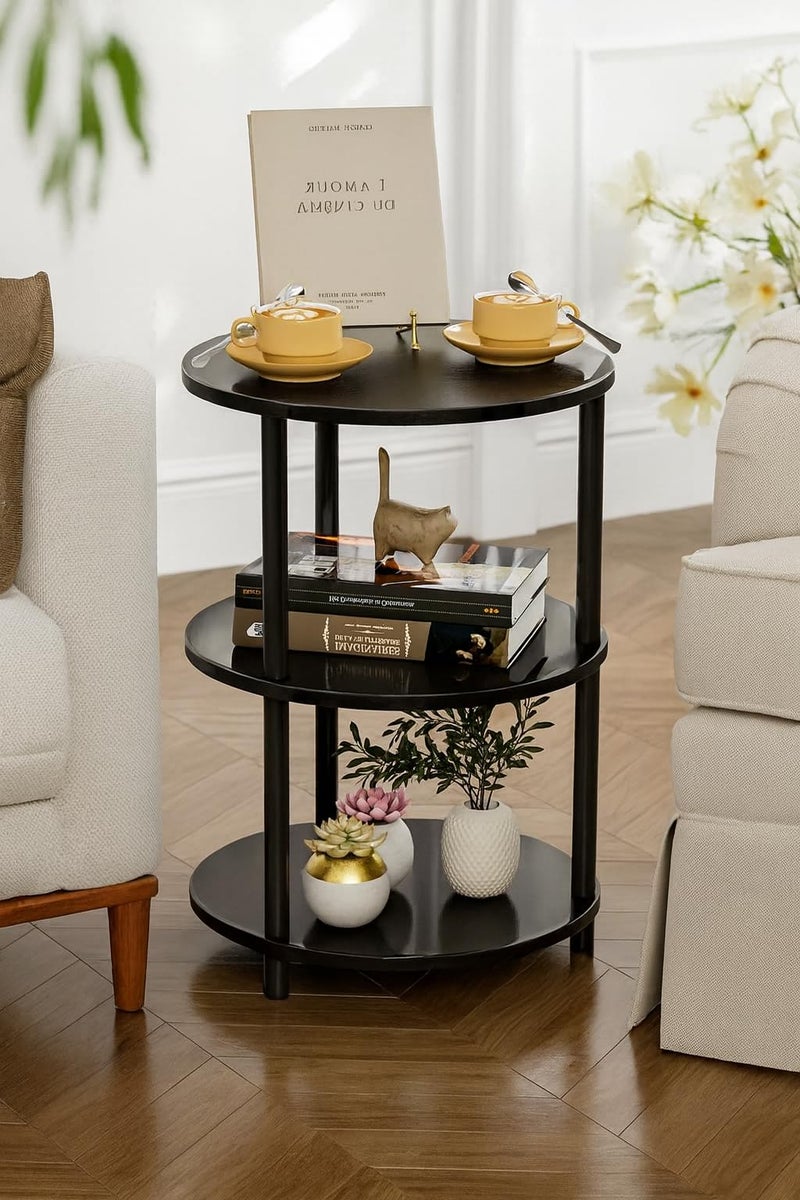 Silant Makers Modern Round Side Table for Sofa & Bedroom | Coffee Table for Living Room/Bed High Height Couch Side Table for Living Room (Black) - Image 1
