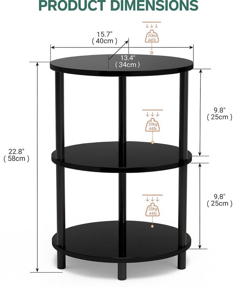 Silant Makers Modern Round Side Table for Sofa & Bedroom | Coffee Table for Living Room/Bed High Height Couch Side Table for Living Room (Black) - Image 4