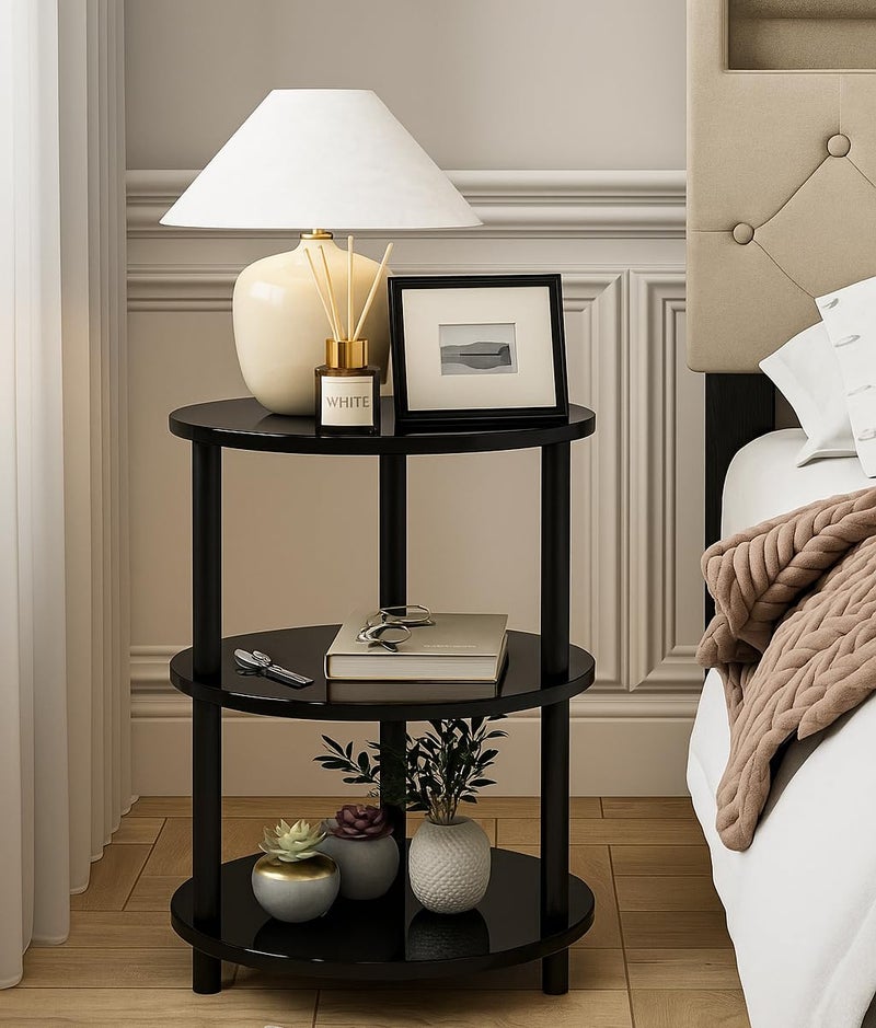 Silant Makers Modern Round Side Table for Sofa & Bedroom | Coffee Table for Living Room/Bed High Height Couch Side Table for Living Room (Black) - Image 3