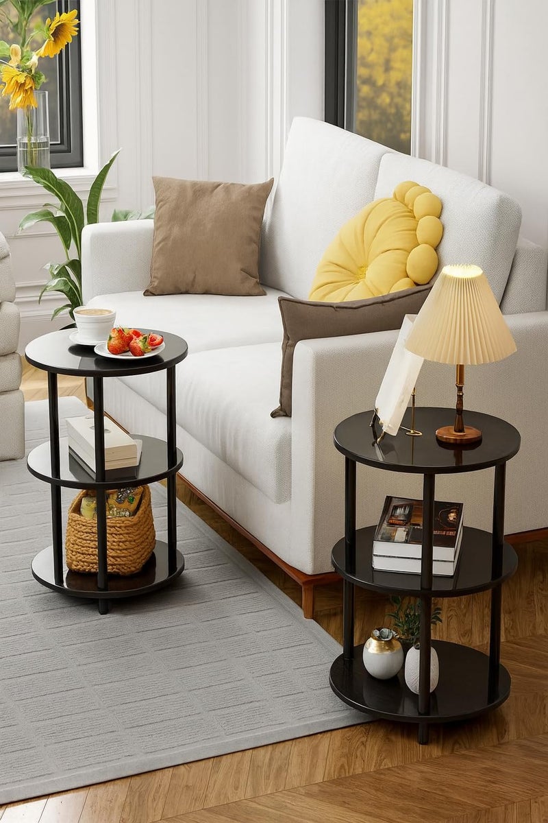 Silant Makers Modern Round Side Table for Sofa & Bedroom | Coffee Table for Living Room/Bed High Height Couch Side Table for Living Room (Black) - Image 5