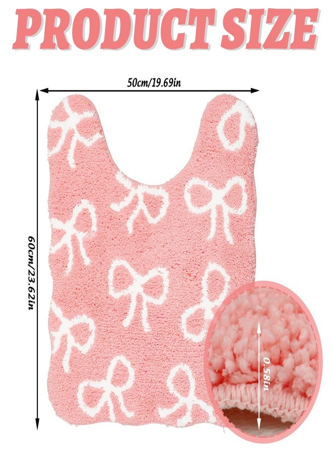 FYSUIMU Pink Bow Bathroom Rug U-Shaped Toilet Rug Soft Plush Bath Mat Non Slip Washable Floor Mat for Home Hotel Bathroom Restroom Decor - Image 2