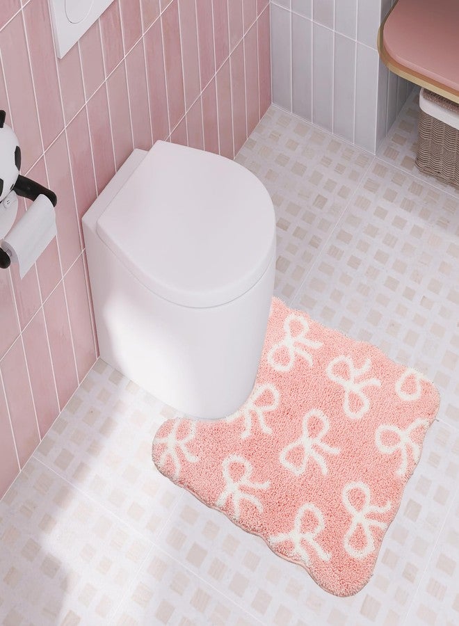 FYSUIMU Pink Bow Bathroom Rug U-Shaped Toilet Rug Soft Plush Bath Mat Non Slip Washable Floor Mat for Home Hotel Bathroom Restroom Decor - Image 5