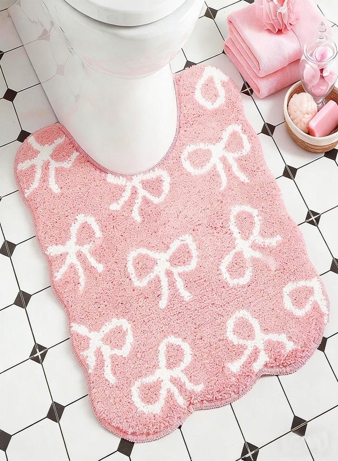 FYSUIMU Pink Bow Bathroom Rug U-Shaped Toilet Rug Soft Plush Bath Mat Non Slip Washable Floor Mat for Home Hotel Bathroom Restroom Decor - Image 1
