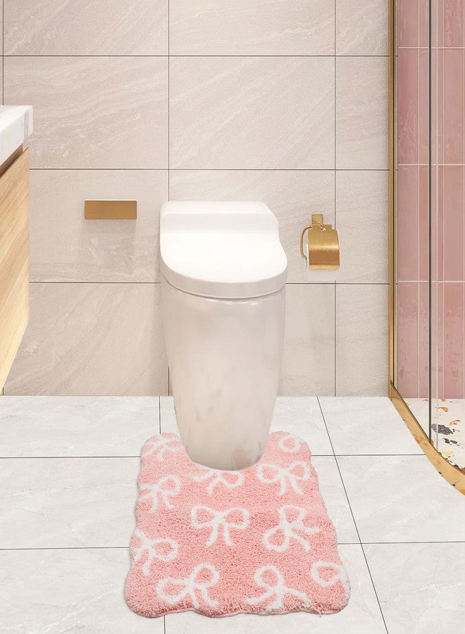 FYSUIMU Pink Bow Bathroom Rug U-Shaped Toilet Rug Soft Plush Bath Mat Non Slip Washable Floor Mat for Home Hotel Bathroom Restroom Decor - Image 4
