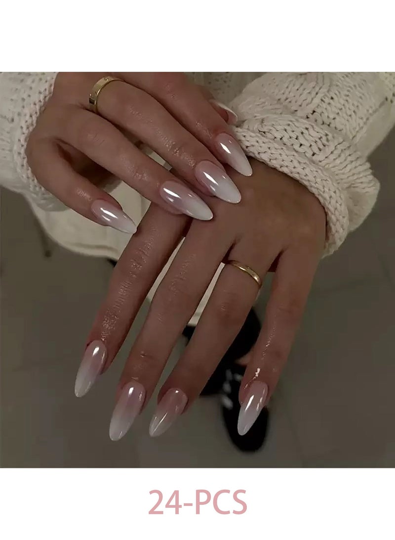 24 pcs Nails Press on Nails, French Electroplating Gradient False Nail Patches With Removable False Nail Art Patches - Image 1