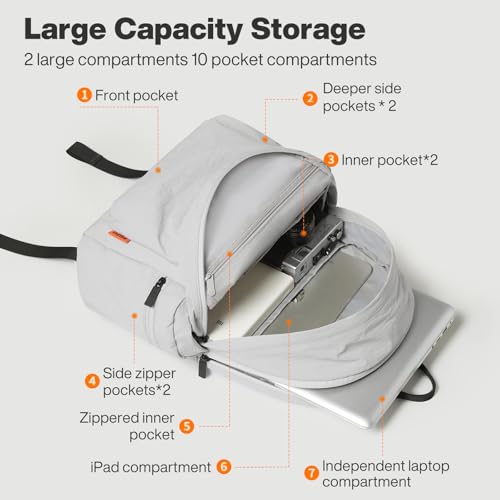 mixi Outdoor Lightweight Backpack Casual Carry On Laptop Backpack Travel Bookbag for Women Men, Water Resistant Durable Hiking Bag for Camping Weekender Sports College Work, 17 Inch, Light Gray - Image 2