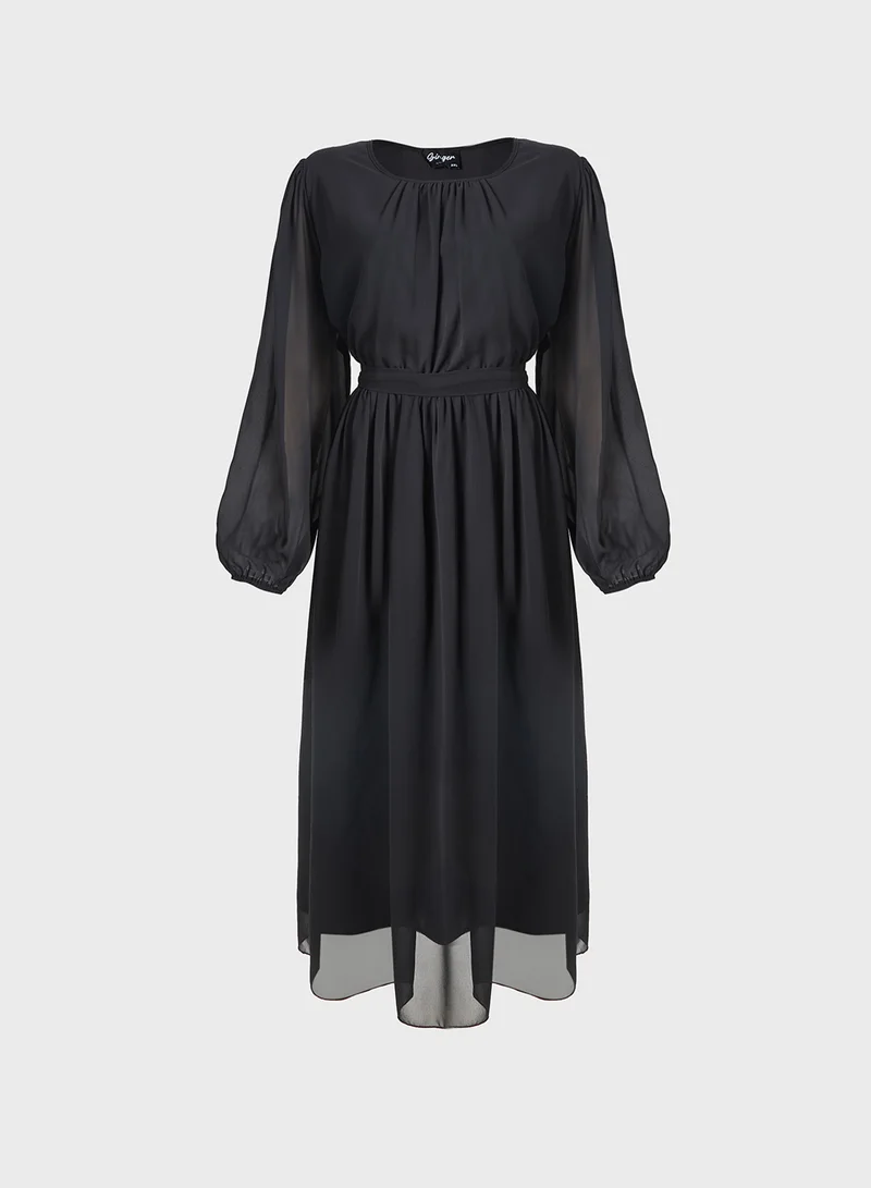 جينجر بلس A Line Maxi Dress with Pleats