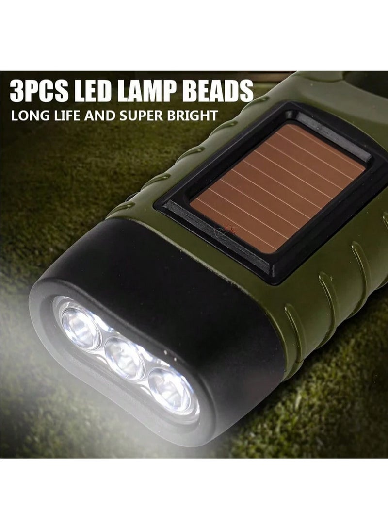 مصباح يدوي LED، قابل للشحن بالتدوير اليدوي، يعمل أيضا بالطاقة الشمسية، قابل للشحن، معدات البقاء، شحن ذاتي الطاقة، مصباح يدوي للتنزه والتخييم والسفر - Image 3