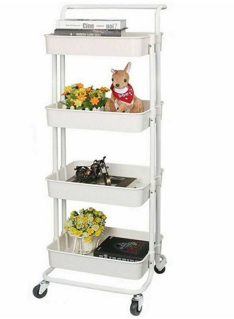 DubaiGallery Rolling Utility Cart 4-Tier Kitchen Metal Trolley Movable Storage Cart with Lockable Wheel and Handle Multifunction Heavy Duty Organizer - Image 4
