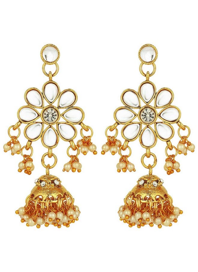 Aheli Ethnic Layered Faux Pearl Kundan Necklace Earring Set Indian Traditional Rani Har Wedding Bollywood Party Jewelry For Women  - Image 4