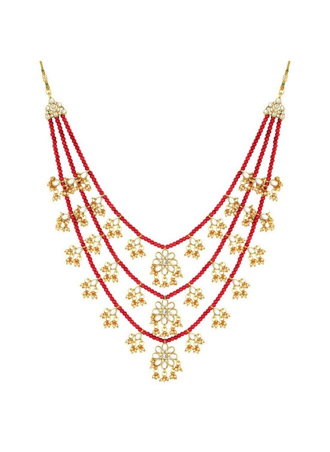 Aheli Ethnic Layered Faux Pearl Kundan Necklace Earring Set Indian Traditional Rani Har Wedding Bollywood Party Jewelry For Women  - Image 3