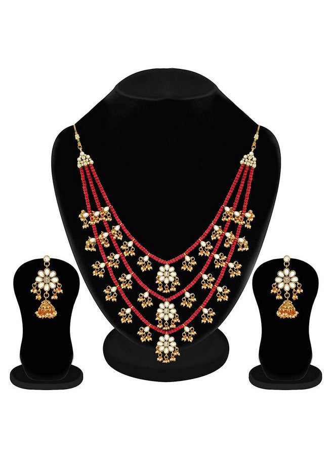 Aheli Ethnic Layered Faux Pearl Kundan Necklace Earring Set Indian Traditional Rani Har Wedding Bollywood Party Jewelry For Women  - Image 5