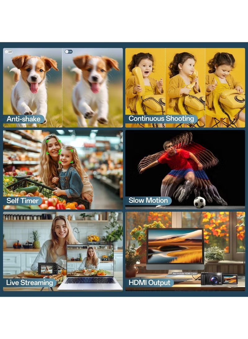 ZONBON 4K Digital Camera for Photography, 64GB TF Card, 48MP Autofocus Vlogging Camera for YouTube with 3'' 180°Flip Screen, 16X Digital Zoom Anti-Shake Compact Travel Camera - Image 5