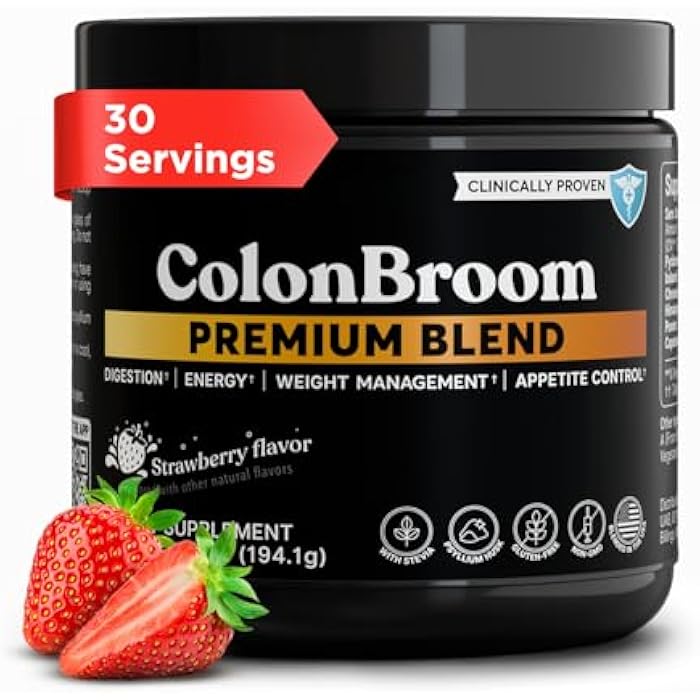 ColonBroom Premium Weight Management Supplement (Strawberry, 30 Servings) - Colon Broom Psyllium Husk Fiber Powder Drink - Gluten Free, Non-GMO Colon Cleanse for Bloating Relief & Gut Health - Image 1