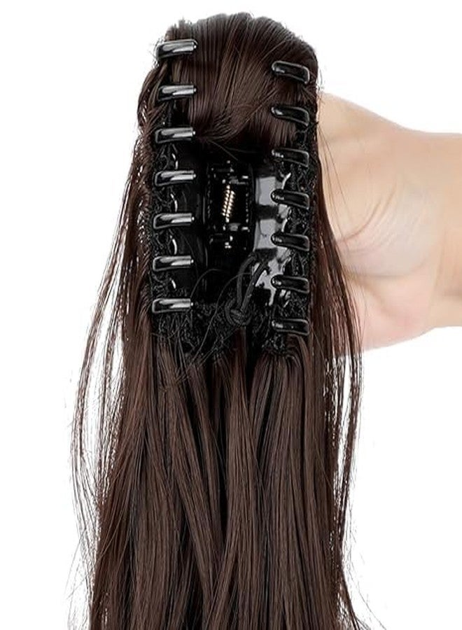 فيشبن وصلات شعر فيشفن ذات ذيل حصان برباط، لون بني طبيعي، طول 20 بوصة، مموجة ومستقيمة، مزودة بمشبك، وصلات شعر صناعية مثالية للنساء لحفلات الزفاف والمناسبات الأخرى (بني). - Image 4