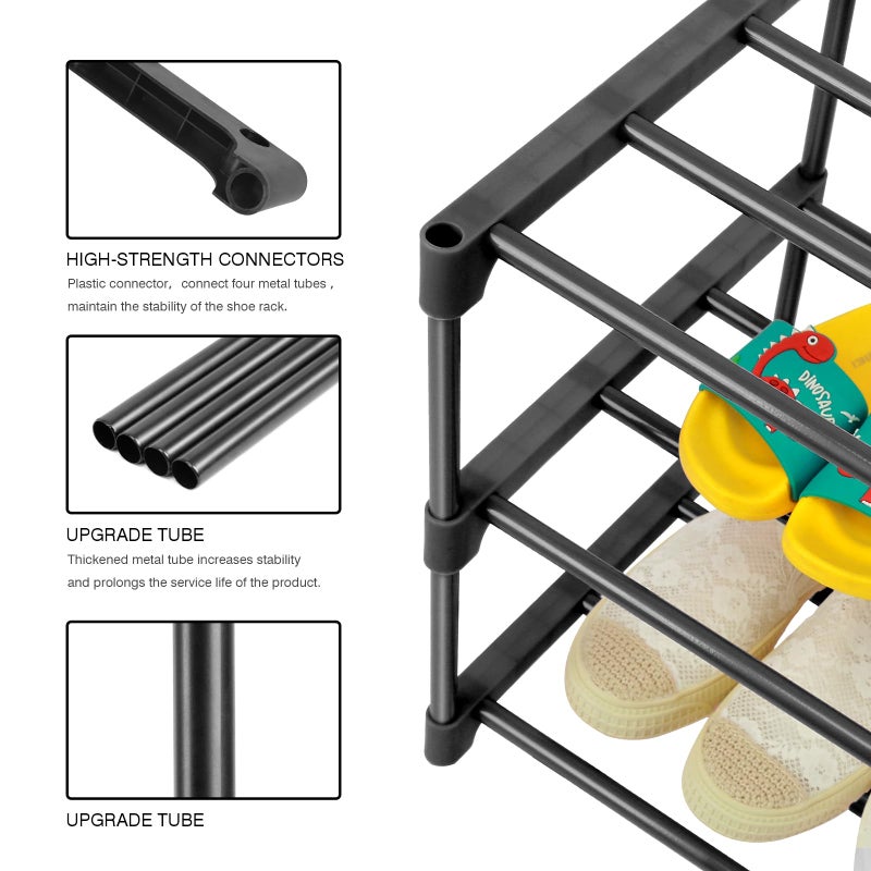 HITHIM 3-Tier Small Shoe Racks, Narrow Shoe Rack for 5-6 Pairs Shoe Storage,Kids Shoe Racks for Small Place,Lightweight Stackable Shoe Shelf Organizer for Closet,Black - Image 4
