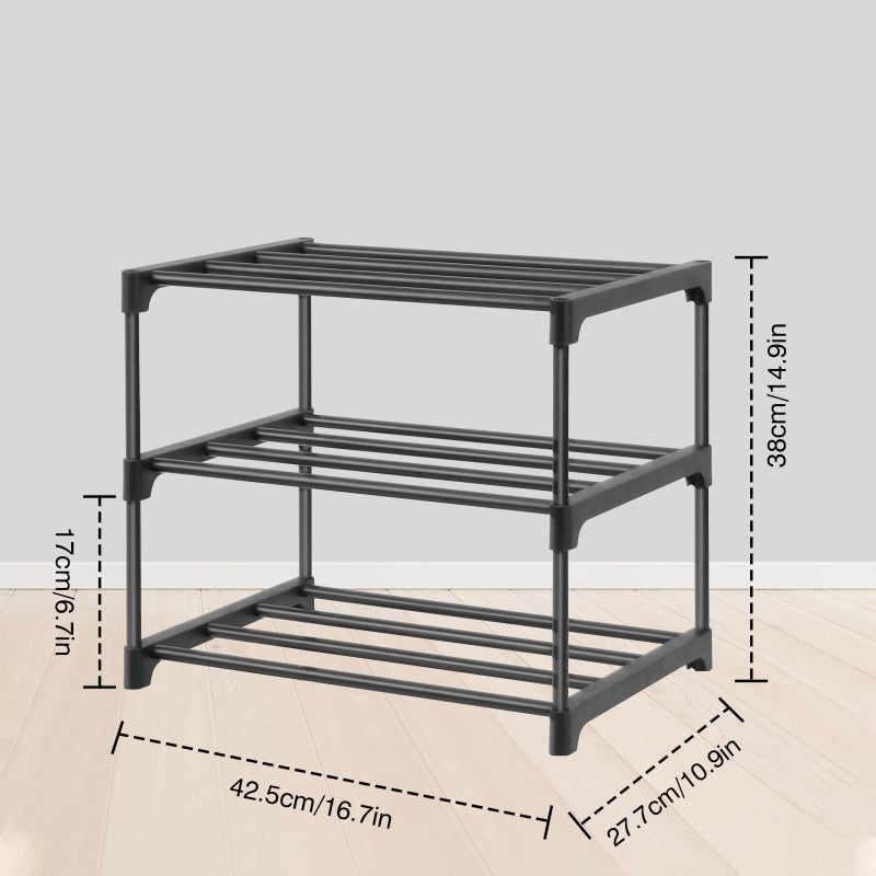 HITHIM 3-Tier Small Shoe Racks, Narrow Shoe Rack for 5-6 Pairs Shoe Storage,Kids Shoe Racks for Small Place,Lightweight Stackable Shoe Shelf Organizer for Closet,Black - Image 3