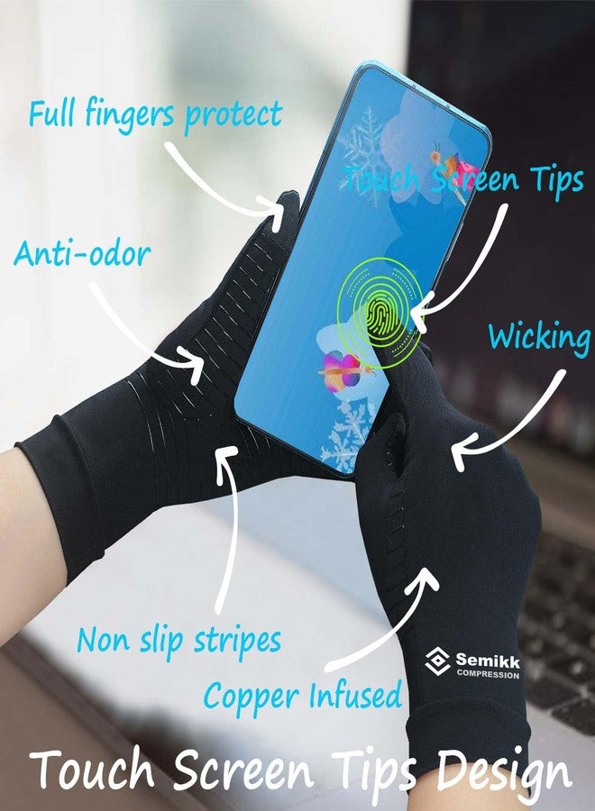 Semikk 2 Pairs Pack Copper Compression Full Finger Arthritis Gloves for Relief Arthritis Pain,Copper Glove with Touch Screen Fingers for Everyday Support, Carpal Tunnel, Typing, Fit for Men & Women (Small) - Image 2
