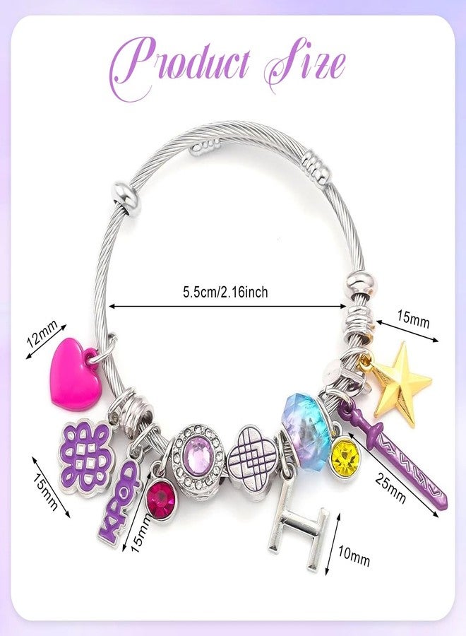 Fancyku® Bracelets for Women Stylish Silver K-POP Stainless Steel Bangle Heart Star Lightstick KPOP Letter Bracelet Adjustable Twisted Cable Cuff Bangles Concert Fan Jewelry Gift for Woman Girls - Image 2