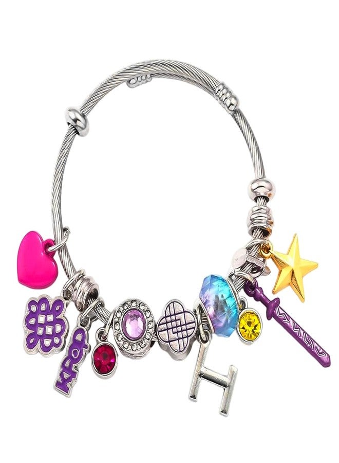 Fancyku® Bracelets for Women Stylish Silver K-POP Stainless Steel Bangle Heart Star Lightstick KPOP Letter Bracelet Adjustable Twisted Cable Cuff Bangles Concert Fan Jewelry Gift for Woman Girls - Image 1