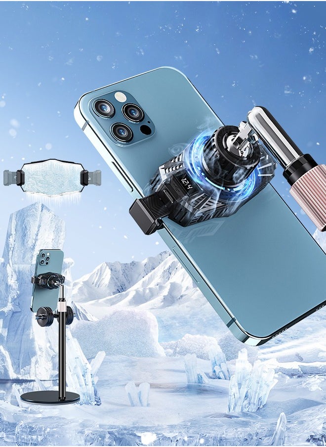 DUNISO Phone Cooler for Live Streaming and Gaming with Adjustable Stand, Fast Phone Cooling Fan with LED Display, Semi-Conductor Cooling Chip Mobile Phone Radiator, Fit All Types of iPhone Android Smartphone  - Image 1