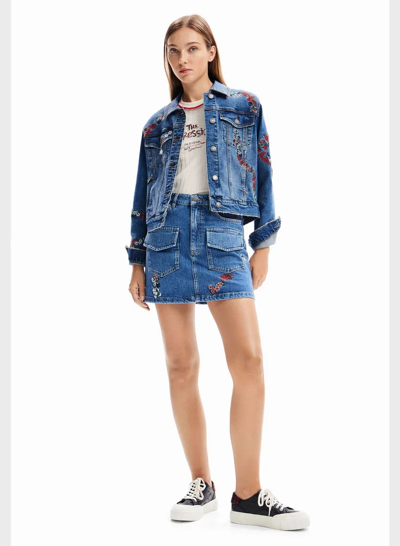 DESIGUAL Embroidered Button Down Jacket