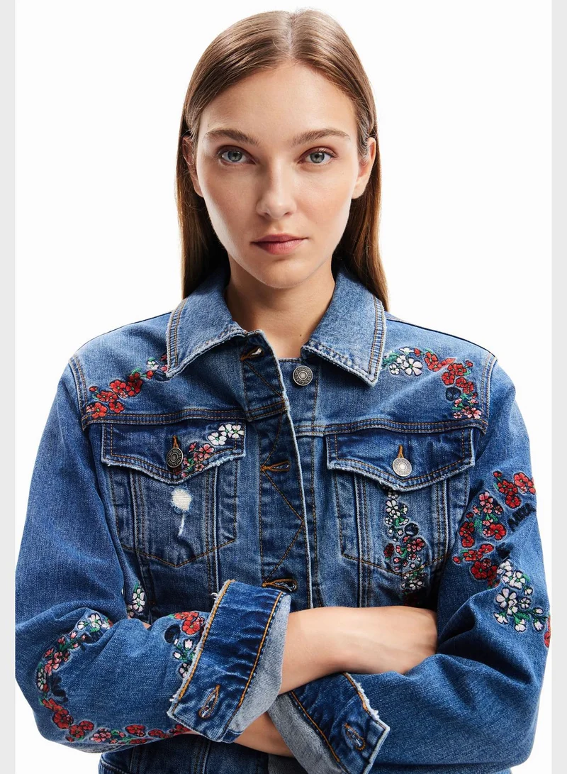 DESIGUAL Embroidered Button Down Jacket
