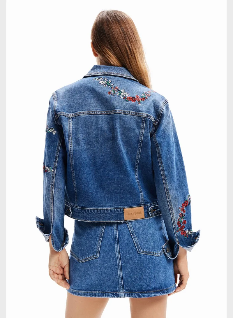 DESIGUAL Embroidered Button Down Jacket