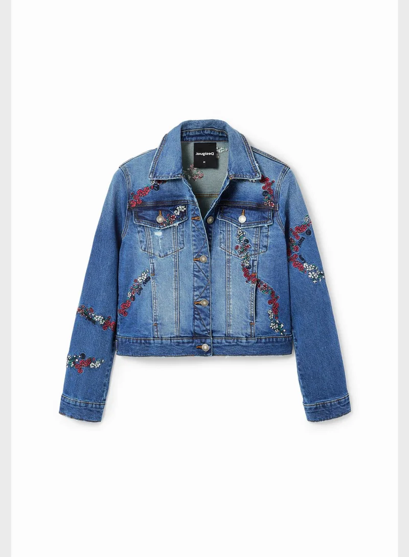 DESIGUAL Embroidered Button Down Jacket