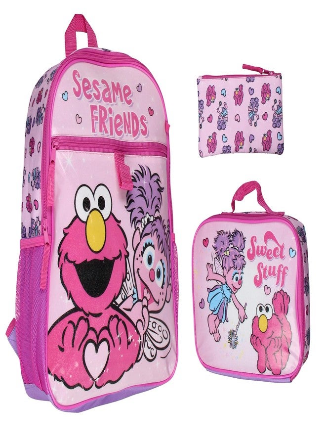 INTIMO Sesame Street Friends Elmo Abby Cadabby 3 PC Backpack Lunch Box Pencil Pouch, Elmo Abby, One Size - Image 1