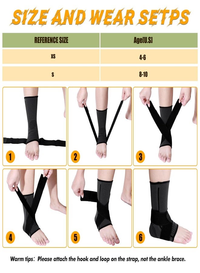 Tarpop 1 Pair Ankle Brace for Kids Compression Ankle Sleeves Adjustable Foot Support Brace Elastic Guard for Children Boys Girls Sports Running Jogging Dance Fitness Gymnastics(Black,Small) - Image 3