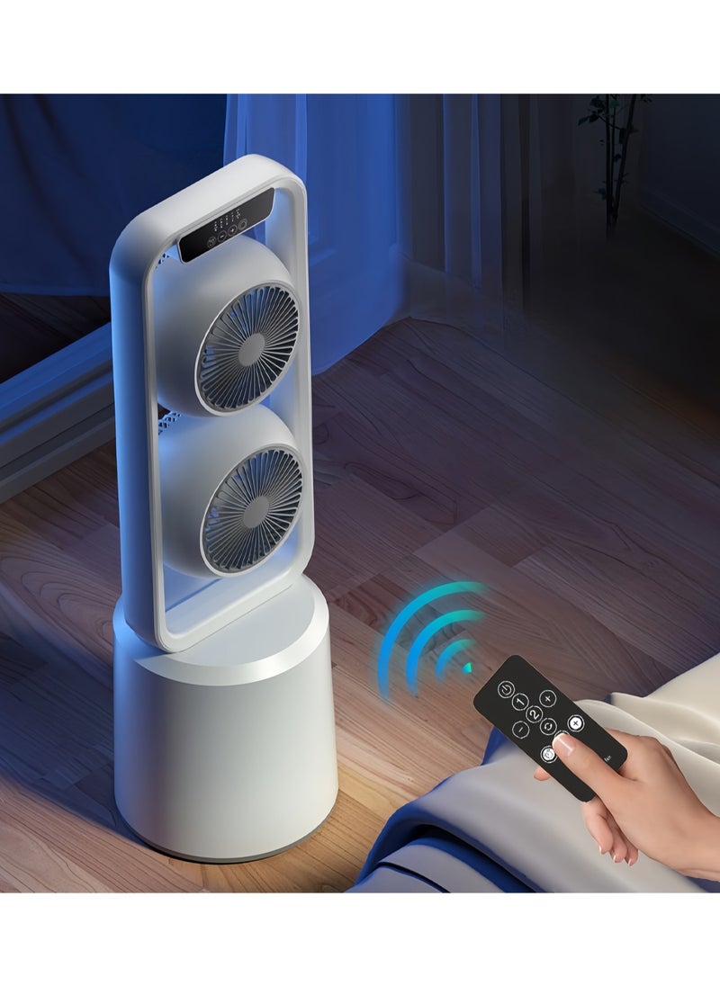 Generic - Dual-Layer 3D Air Loop Cooling Rechargeable Pedestal Tower Fan with Remote Control English Operating Table and Stand - Image 1