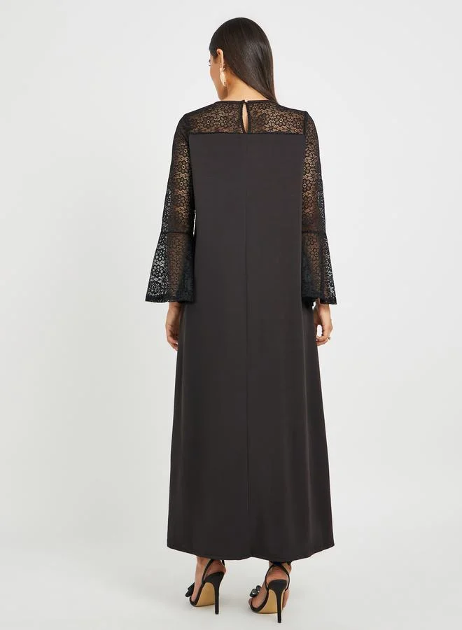 Take Two Take Two Embellished Lace Patchwork Long Sleeve A-Line Jalabiya