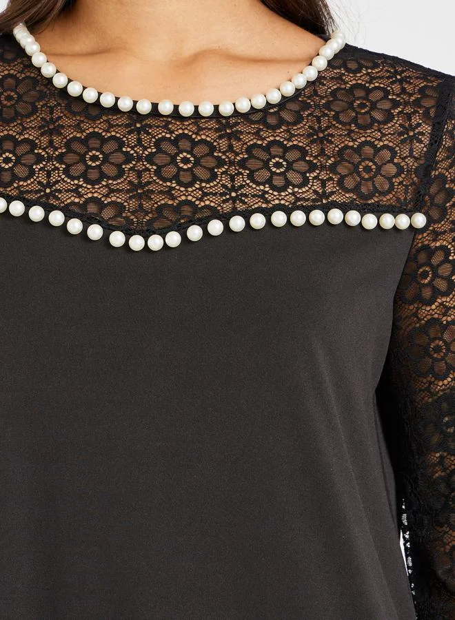 Take Two Take Two Embellished Lace Patchwork Long Sleeve A-Line Jalabiya