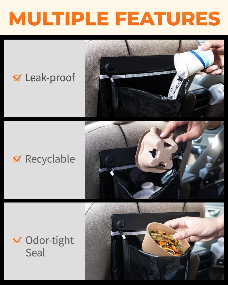 MUPEAK Disposable Car Trash Bags Hanging (Set of 15, Black) - Large 15 x 12Inches, Recycled Car Garbage Bags with Leak-proof & Smell-proof, Multipurpose Automobile Trash Container Perfect Car Fit - Image 4