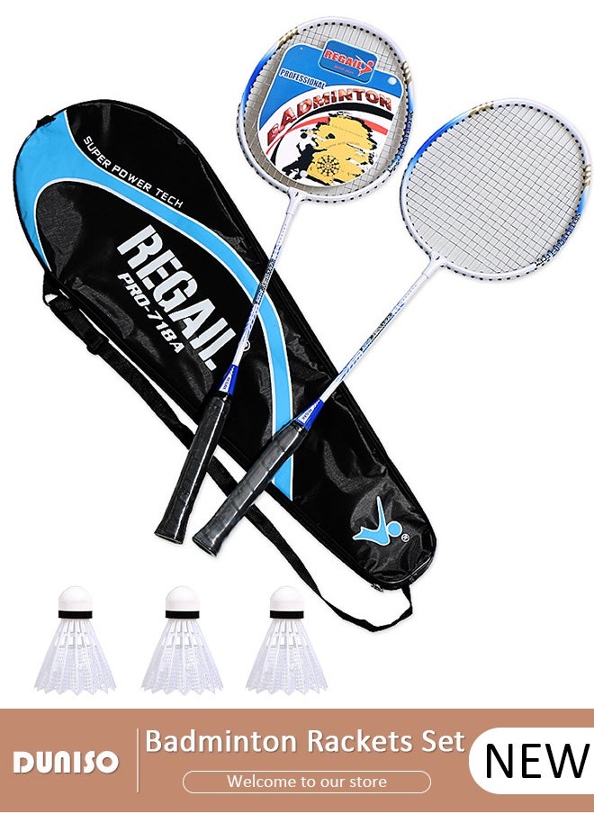 DUNISO Badminton Rackets Set,Badminton Equipment for Adults Kid,2 Player Badminton Rackets LLightweight Sturd Badminton Racquet with 3 Shuttlecocks and 1 Carrying Bag,Badminton Backyard Games for Indoor Outdoor Sports,Garden,Beach,Family Fun Game  - Image 1