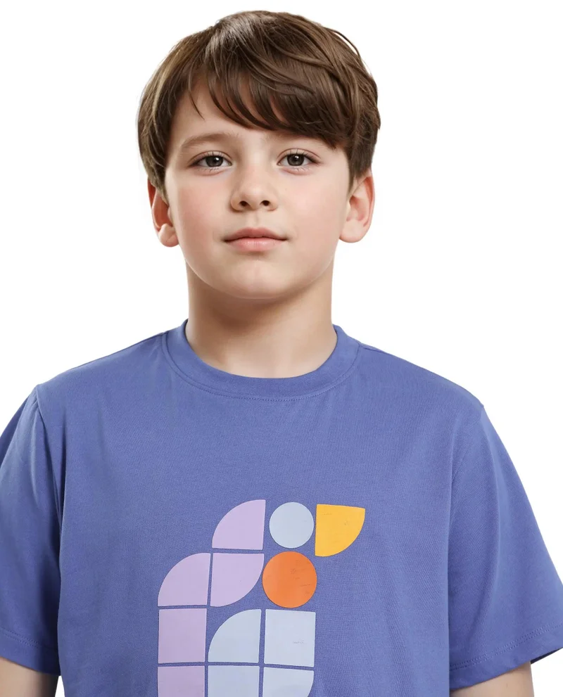 Rare Ones Rare Ones Kids Persh Blue Cotton Blend Half Sleeve Printed Regular Fit T-Shirt