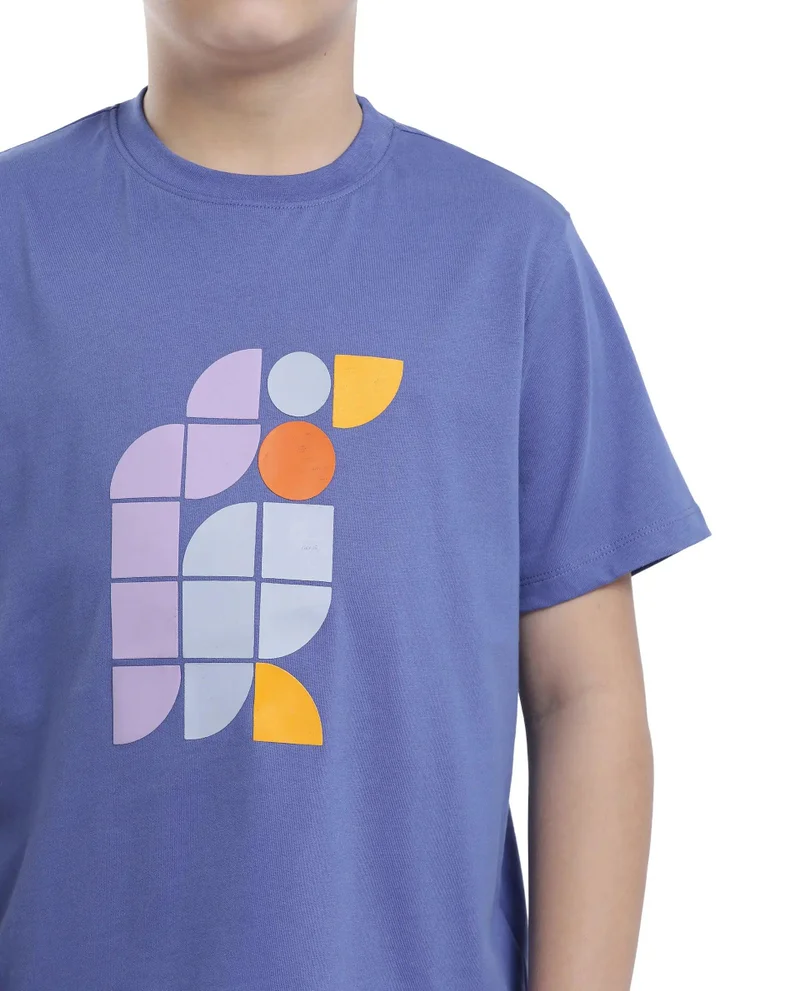 Rare Ones Rare Ones Kids Persh Blue Cotton Blend Half Sleeve Printed Regular Fit T-Shirt
