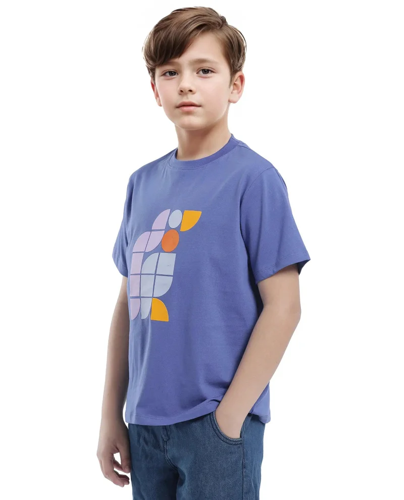 Rare Ones Rare Ones Kids Persh Blue Cotton Blend Half Sleeve Printed Regular Fit T-Shirt