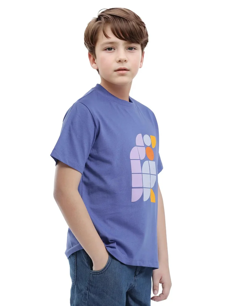 Rare Ones Rare Ones Kids Persh Blue Cotton Blend Half Sleeve Printed Regular Fit T-Shirt