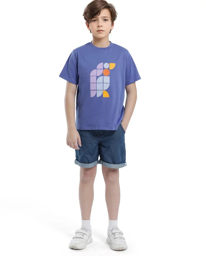 Rare Ones Rare Ones Kids Persh Blue Cotton Blend Half Sleeve Printed Regular Fit T-Shirt