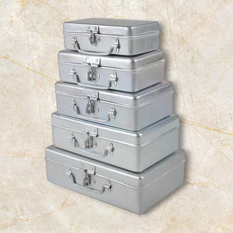 Jayco Aluminum Rectangular Storage Locker Boxes Set for Cash and Jewellery (7"-8"-9"-10"-11", Silver) - Pack of 5 - Image 3